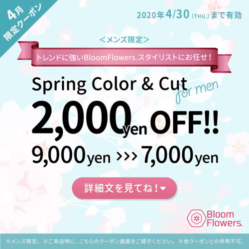 【4月メンズ限定クーポン】似合わせカット+Springカラー 通常¥9,000円→¥7,000円(税抜) イメージ