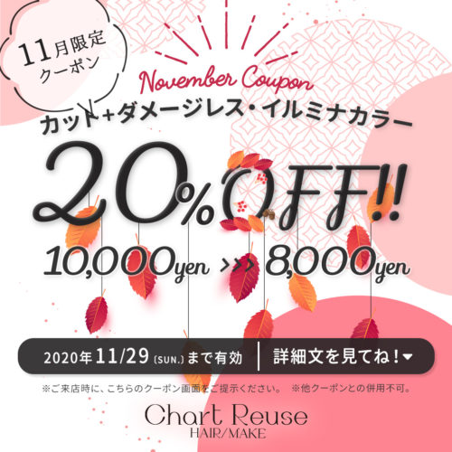 【11月限定クーポン】カット+ダメージレス・イルミナカラー 通常価格10,000円→8,000円(税別) イメージ